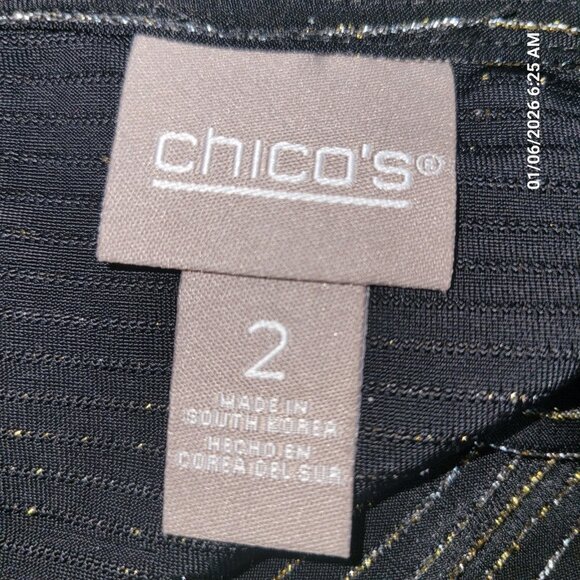 Chicos Blouse Size 2 Large Long Sleeve Shirt Black Gold Metallic Threads Lined - Picture 4 of 5